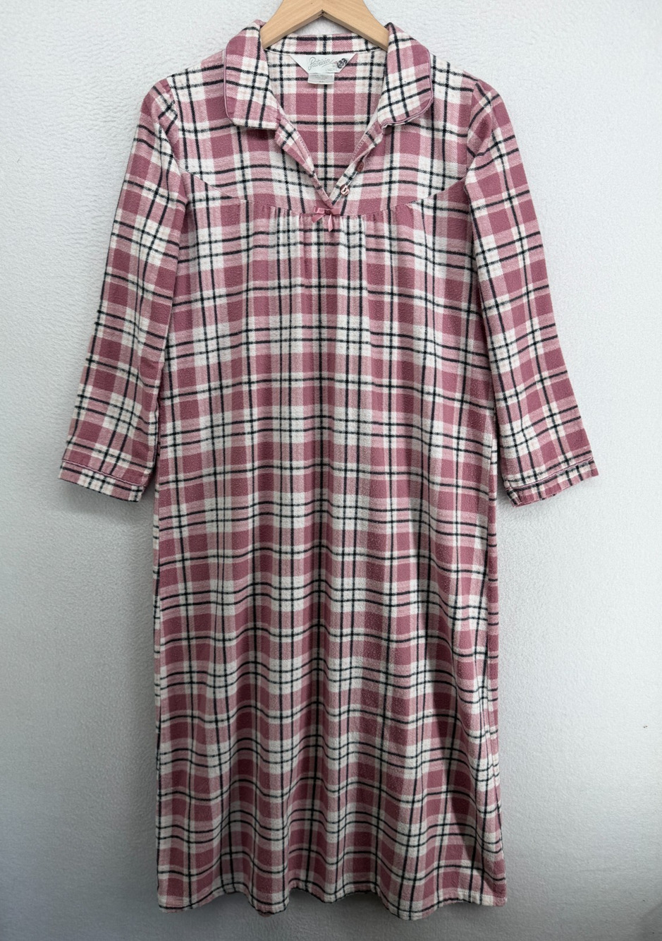 PATRICIA Nightgown S Lingerie Flannel Plaid Lounge Long Sleeve Sleepwear Pink